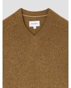 Maglione con scollo a V in misto lana nocciola