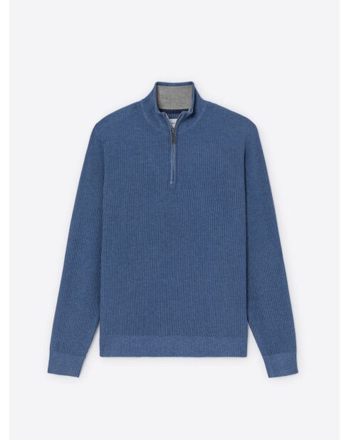 Maglia blu con collo a imbuto in viscosa certificata