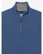 Maglia blu con collo a imbuto in viscosa certificata