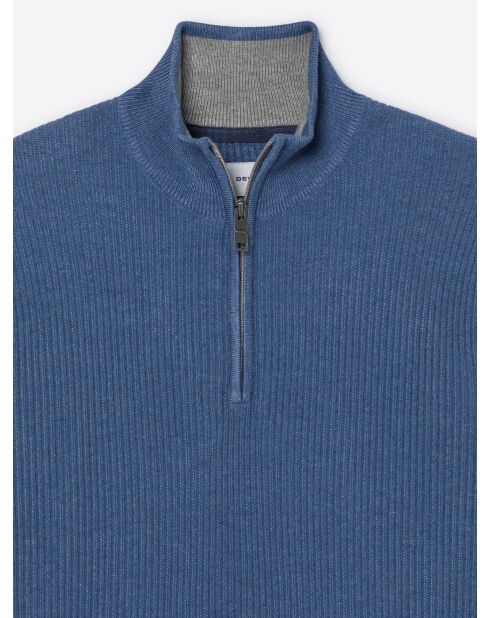Maglia blu con collo a imbuto in viscosa certificata