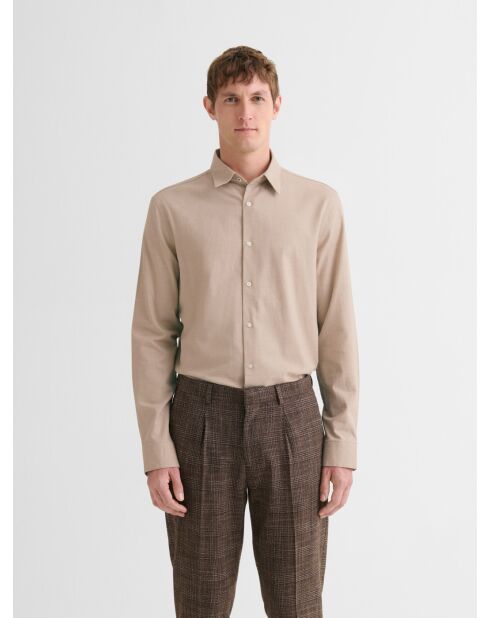 Camisa delgada de algodón beige Safari