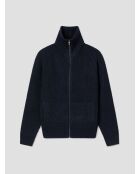Cardigan zippé col montant maille perlée bleu marine