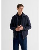 Cardigan zippé col montant maille perlée bleu marine