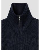 Cardigan zippé col montant maille perlée bleu marine