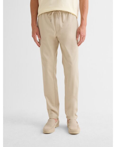 Chino stretch taille élastiquée beige sable