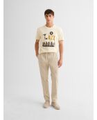 Chino stretch taille élastiquée beige sable