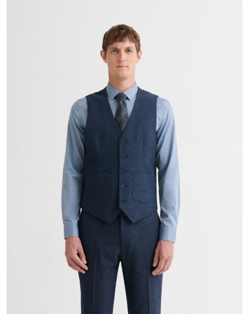 Gilet de costume stretch pied de puce bleu navy