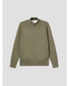 Cardigan col montant en coton cachemire vert 2