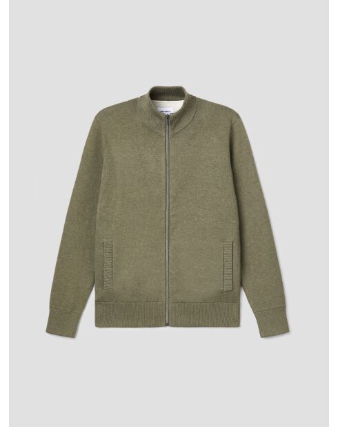 Cardigan col montant en coton cachemire vert 2