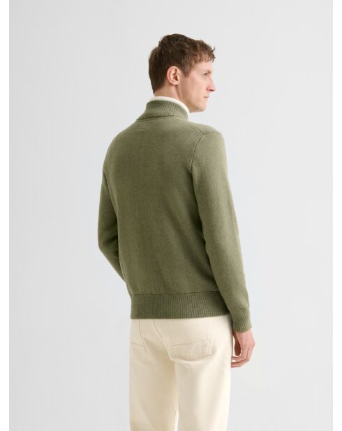 Cardigan col montant en coton cachemire vert 2