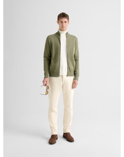 Cardigan col montant en coton cachemire vert 2