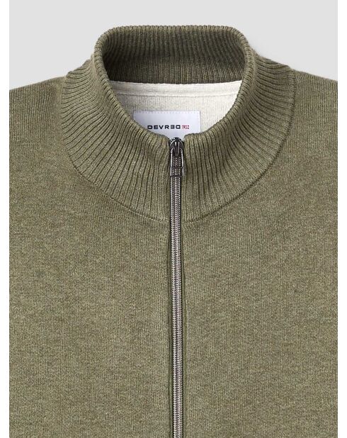 Cardigan col montant en coton cachemire vert 2