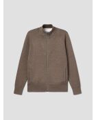 Cardigan col montant en coton cachemire taupe 2