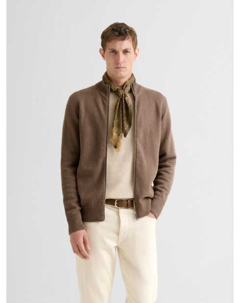 Cardigan col montant en coton cachemire taupe 2