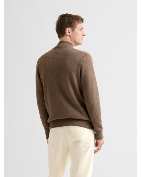 Cardigan col montant en coton cachemire taupe 2
