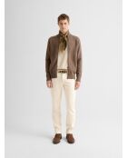 Cardigan col montant en coton cachemire taupe 2