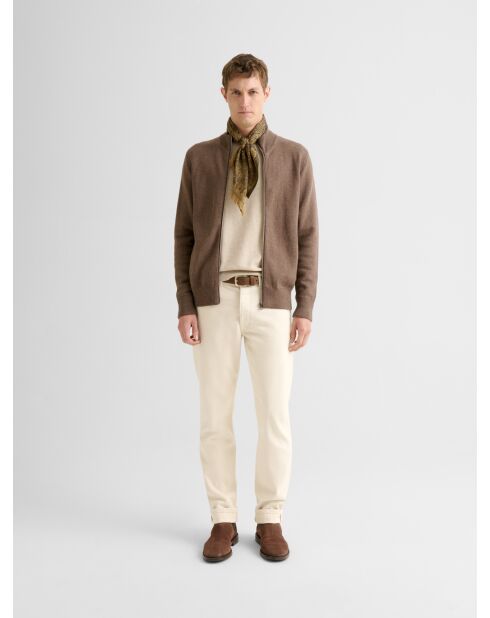 Cardigan col montant en coton cachemire taupe 2