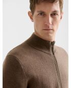 Cardigan col montant en coton cachemire taupe 2