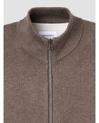 Cardigan col montant en coton cachemire taupe 2