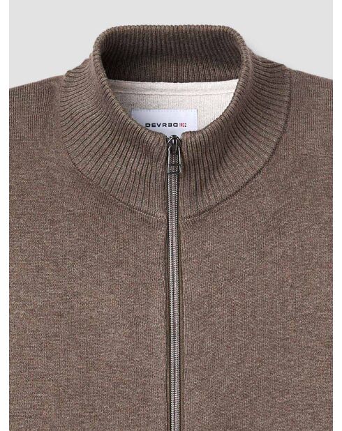 Cardigan col montant en coton cachemire taupe 2