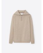 Beige grijze trui met truckerkraag van wolmix