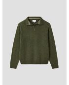 Dunkelkhakifarbener Pullover aus Wollmischung mit Truckerkragen