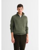 Dunkelkhakifarbener Pullover aus Wollmischung mit Truckerkragen