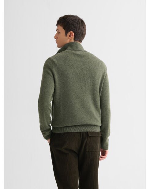 Dunkelkhakifarbener Pullover aus Wollmischung mit Truckerkragen