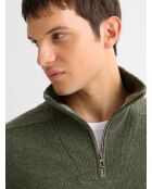 Dunkelkhakifarbener Pullover aus Wollmischung mit Truckerkragen