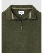 Dunkelkhakifarbener Pullover aus Wollmischung mit Truckerkragen