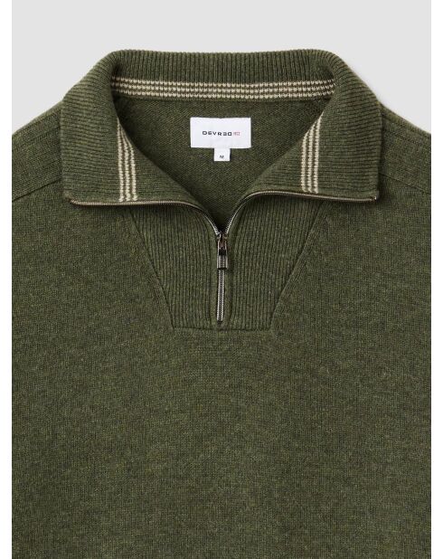 Dunkelkhakifarbener Pullover aus Wollmischung mit Truckerkragen