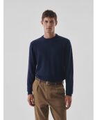 Maglione girocollo blu inchiostro effetto scacchiera