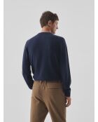Maglione girocollo blu inchiostro effetto scacchiera