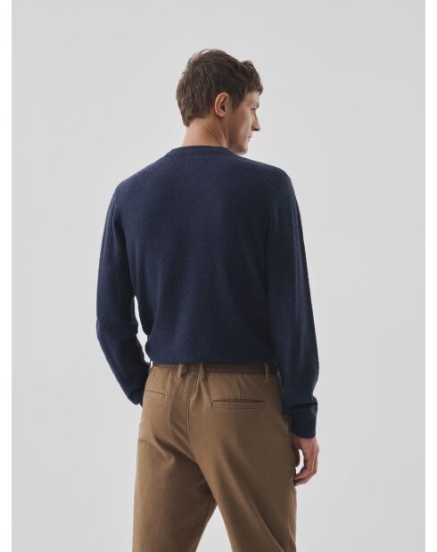 Maglione girocollo blu inchiostro effetto scacchiera