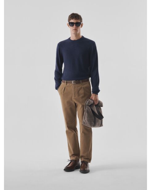 Maglione girocollo blu inchiostro effetto scacchiera
