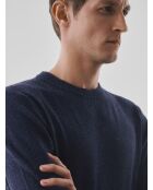 Maglione girocollo blu inchiostro effetto scacchiera
