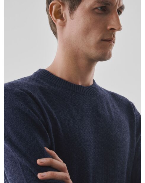 Maglione girocollo blu inchiostro effetto scacchiera