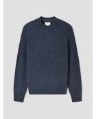 Pull col rond en laine mélangée indigo lavé