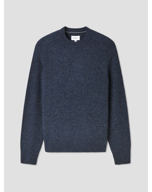 Pull col rond en laine mélangée indigo lavé