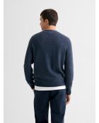 Pull col rond en laine mélangée indigo lavé