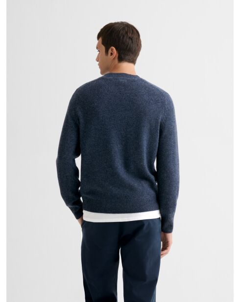 Pull col rond en laine mélangée indigo lavé
