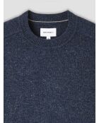 Pull col rond en laine mélangée indigo lavé