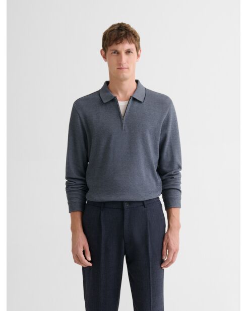 Polo zippé en coton bleu