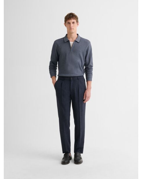 Polo zippé en coton bleu