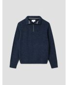 Pullover mit Truckerkragen aus gewaschener indigofarbener Wollmischung