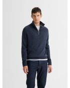 Pullover mit Truckerkragen aus gewaschener indigofarbener Wollmischung
