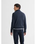 Pullover mit Truckerkragen aus gewaschener indigofarbener Wollmischung