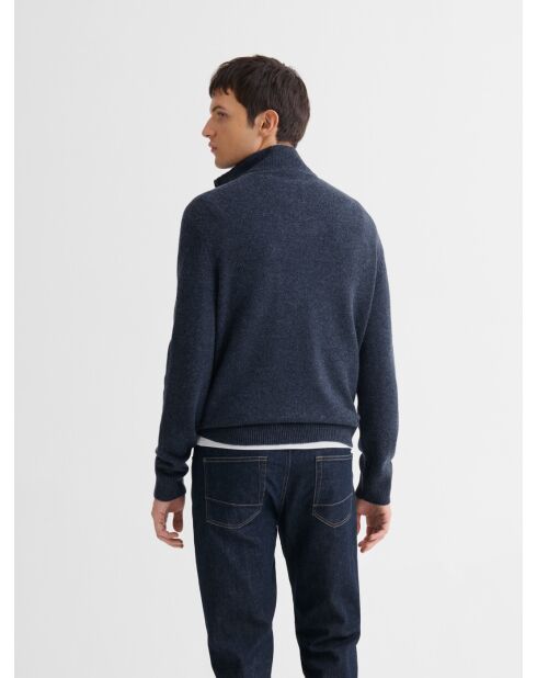 Pullover mit Truckerkragen aus gewaschener indigofarbener Wollmischung
