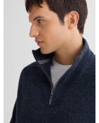 Pullover mit Truckerkragen aus gewaschener indigofarbener Wollmischung
