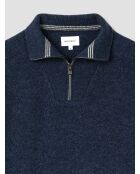 Pullover mit Truckerkragen aus gewaschener indigofarbener Wollmischung